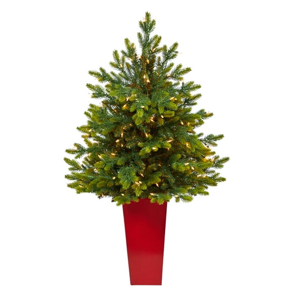 44in. North Carolina Fir Artificial Christmas Tree with 150 Clear Lights and 563 Bendable Branches in Red Tower Planter