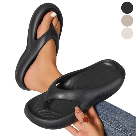 YgkuHd Women's Cloud Flip Flops, Wide Width Flip Flops Thick Sole Platform Thong Sandals, Non-Slip Cushioned EVA Flip Flops for Summer Beach Casual Wear Everyday Wear
