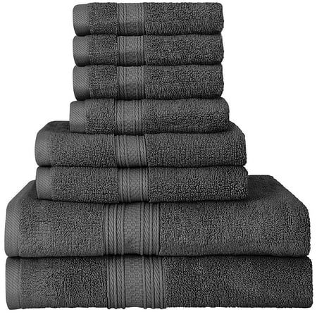 Hotel Washcloth - Beauty Threadz Luxurious 700 GSM Thick 8 Piece Towel Set in Grey; 2 Bath Towels, 2 Hand Towels and 4 Washcloths 100% Ring Spun Cotton Hotel Quality for Maximum Softness and High Absorbency