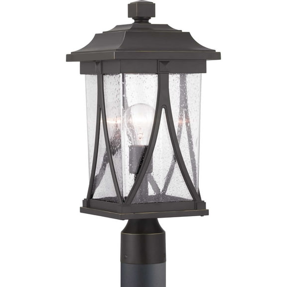 Progress Lighting, Abbott Collection, 1-Light Outdoor Post Lantern, Antique Bronze, Seeded Glass Shade