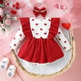 thumbnail image 4 of GYRATEDREAM Newborn Baby Girl Valentine's Day Outfit Infant Ruffle Long Sleeve Love Print Bodysuit Romper Dress with Headband Set Toddler Spring Fall Clothes Red for 0-18M, 4 of 8