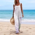 thumbnail image 4 of JULMCOMO Jumpsuits for Women Floral Print Wide Leg Casual Bib Overalls Square Neck Loose Fit Beach Summer Jumpsuits with Pockets Purple M, 4 of 5