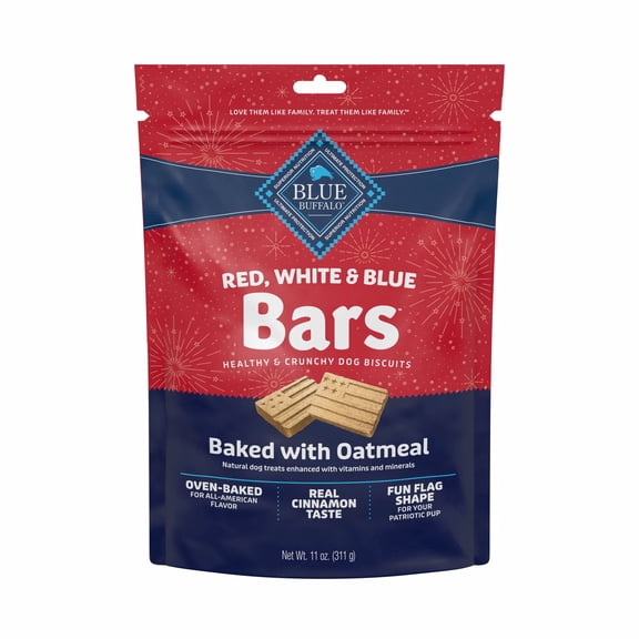 Blue Buffalo Red, White & Blue Health Bars, Crunchy Baked Dog Biscuits, Oatmeal, 11oz Bag