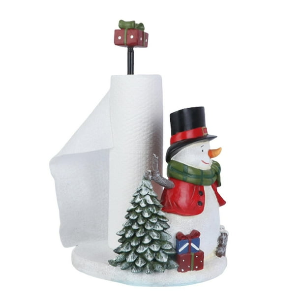 Farfi Soporte para pañuelos navideños Lindo Papá Noel Muñeco de Nieve Estatuilla de Resina Base sólida Adorno de Escritorio Creativo Soporte para Toallas de Papel en Rollo Vertical Antideslizante