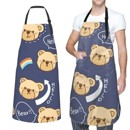 

XMXT 1 Pcs Waterproof Kitchen Cooking Apron Cute Rainbow Bear Print Adjustable Aprons for Women Men with Pockets