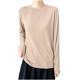 thumbnail image 3 of HongQid Women's Long Sleeve Tee Crew Neck Soft Curved Hem Thin Stretch Loose Casual Tops Layering Solid Shirts, 3 of 6