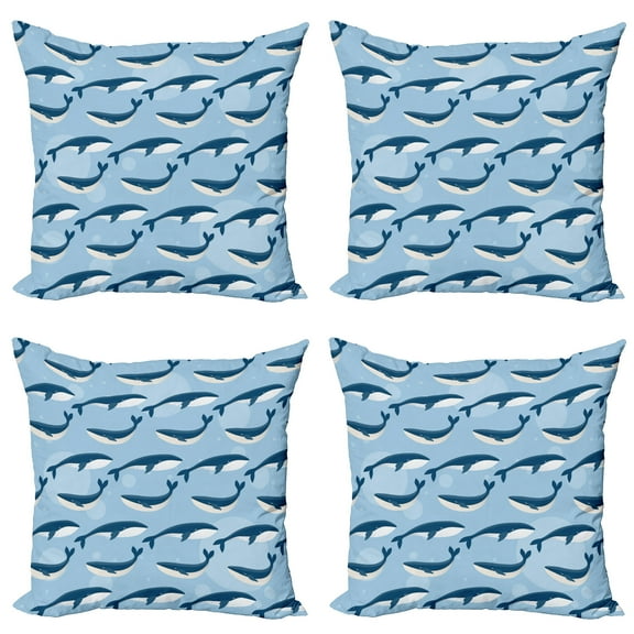 Ambesonne Abstract Throw Pillow Cover 4 Pack, Cartoon Whale Nautical, 24", Blue White