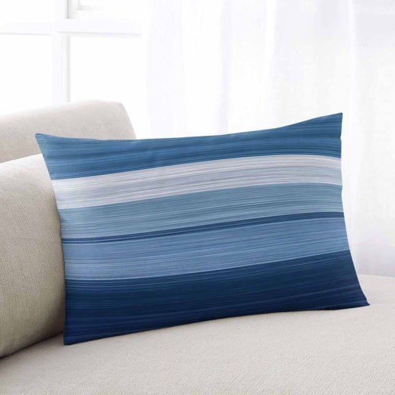 Blue Ombre Stripe Throw Pillow Covers, Farmhouse Striped Modern Abstract Art Soft Breathable Pillow Cases with Zipper for Sleeping, Queen Size Pillowcases for Couch Bed Sofa Chair 20x30 Inches