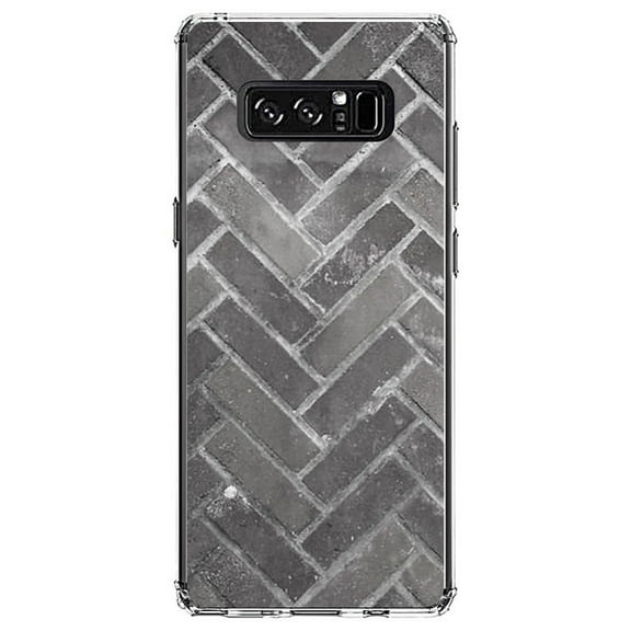 DistinctInk Clear Shockproof Hybrid Case for Samsung Galaxy Note 8 - TPU Bumper, Acrylic Back, Tempered Glass Screen Protector - Herringbone Brick Floor