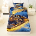 thumbnail image 3 of Castle Fairy Magical Train Twin Sheet Sets 3pcs for Kids, Winter Light Print Bedding for Bedroom, Black Gold, 3 of 6