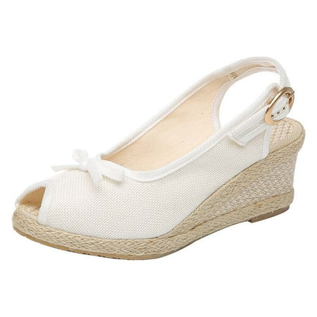 

Women Sandals clearance for Juebong Women s Peep Toe Wedges Heels Slingback Espadrille Platform Sandals Side Bowknot Casual Shoes