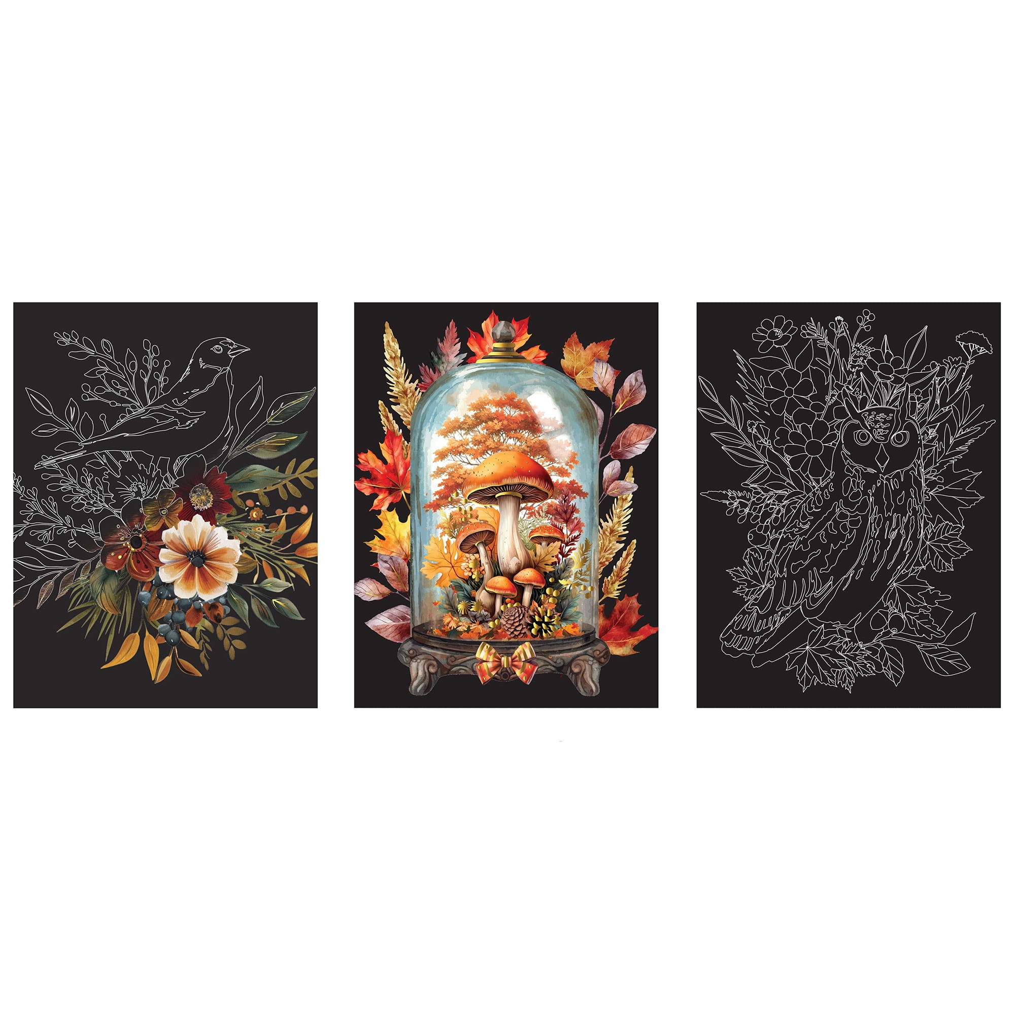 Brea Reese: Scratch Art Paper Pad - Autumn Equinox - 6 Designs, Guided Art, Metallic Accents, Stylus & Brush, Perforated 9x12" Pages, DIY Adult Craft