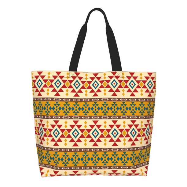 Fotbe Aztec Bolsa Tote Estética de Lona con Estampado para Mujer - Bolsa Reutilizable de Hombro Casual para Vacaciones, Compras, Trabajo y Gimnasio