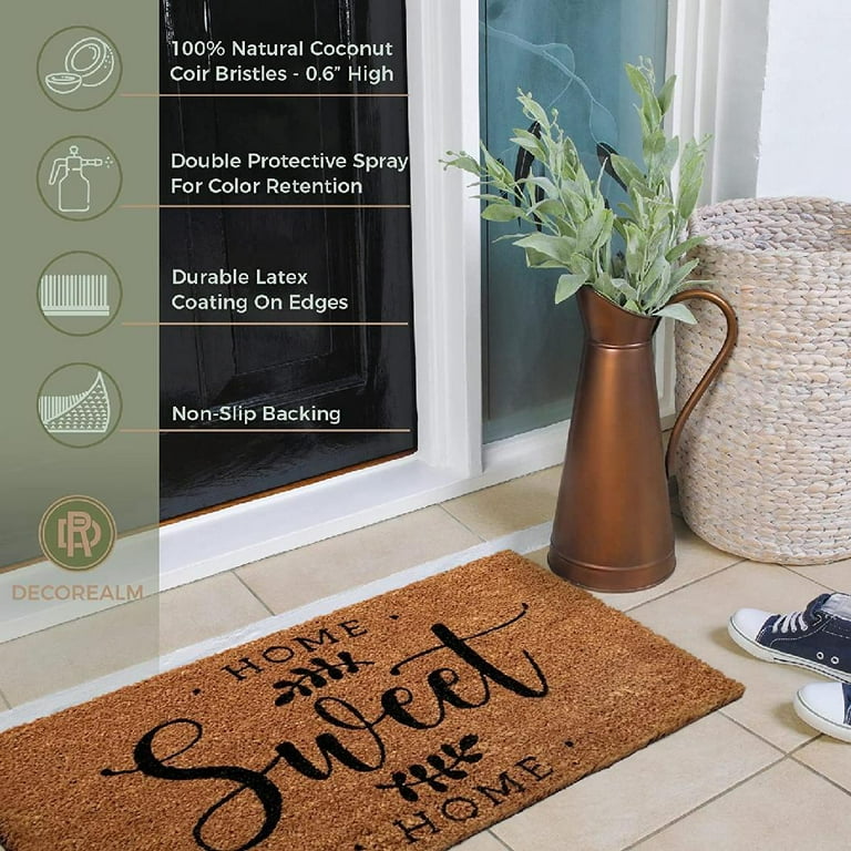 Half Round Door Mat, 28x18 Farmhouse Check Welcome Mat, Half Round  Durable Coir Doormat, Cute Welcome Mats for Front Door, Outside Porch or