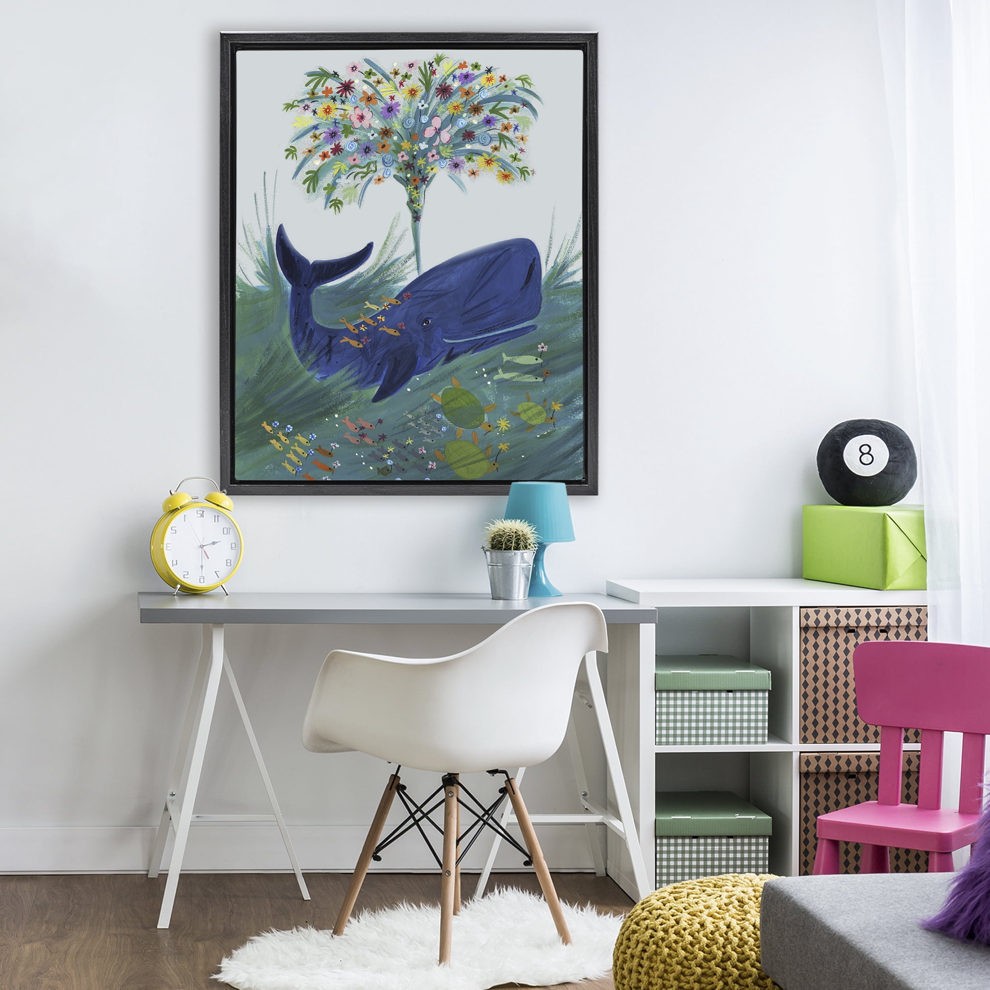 Stupell Industries A Flowery Whale Black Framed Floater Canvas Wall Art, design by Kay Widdowson