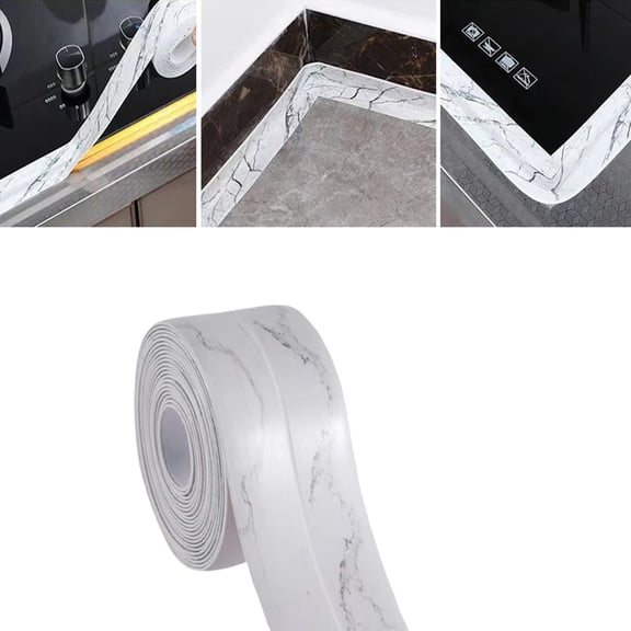 Kitchen & Bath Tape Caulk Strip, PVC Self Adhesive Waterproof Caulking Sealing Tape, Decorative Sealant Trim for Kitchen Sink Toilet Bathroom Shower and Bathtub, 1.5'' x 10.5' (Cracks on White,1PC)