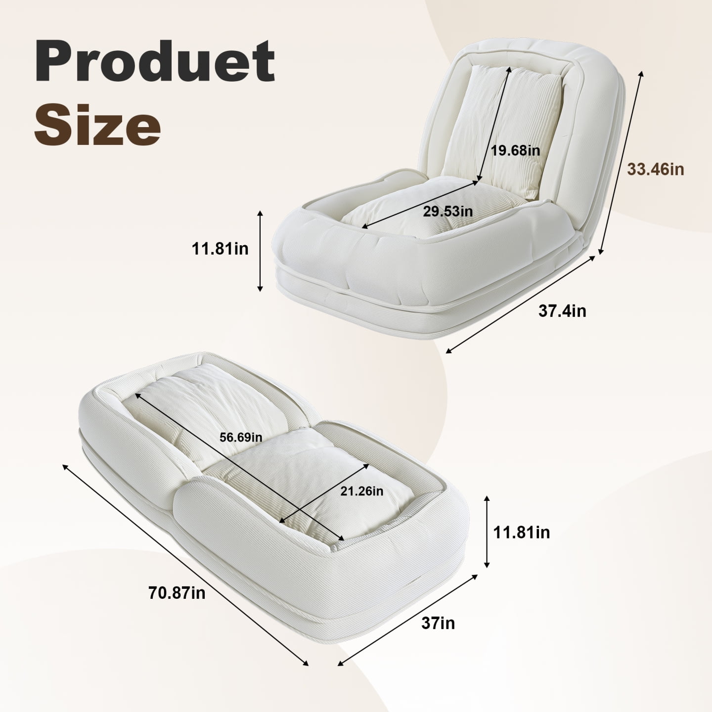 Human Dog Bed with 5 Adjustable Positions, 2 in 1 Folding Lazy Sofa Bed, Corduroy Orthopedic Big Bean Bed for Living Room, Beige