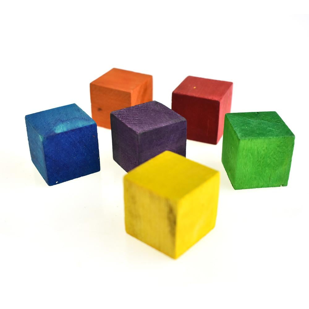 MultiColored Wooden Cube Blocks, 1Inch, 6Piece