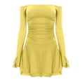 thumbnail image 3 of WILLBEST Vestidos Cortos Para Mujer Vestido Mini Fruncido Con Hombros Descubiertos Para Mujer Vestido Corto Ajustado Belleza De Manga Larga Con Volantes En Capas Y Fluido Para Otoño 299, 3 of 3