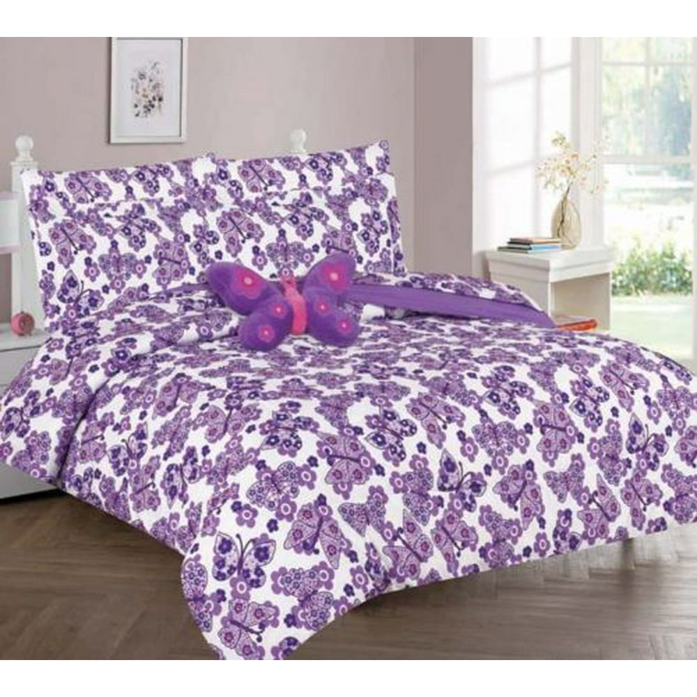 FULL BUTTERFLY PURPLE GIRLS BEDDING SET, Beautiful Microfiber Comforter