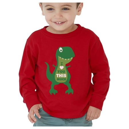 

Tstars Boys Unisex Valentine s Day Shirts for Kids Love Valentine s Day I Love You This Much T Rex Gift Idea for Boy Toddler Kids Long Sleeve T Shirt