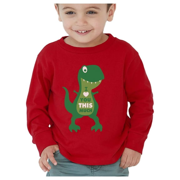 Tstars Boys Unisex Valentine's Day Shirts for Kids Love Valentine's Day I Love You This Much T Rex Gift Idea for Boy Toddler Kids Long Sleeve T Shirt