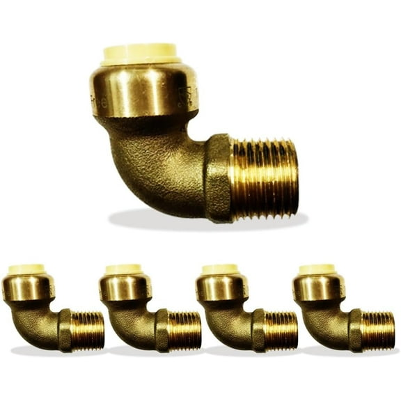 Push fit fittings 3/4 Inch x 3/4 Inch - Male NPT Threaded Elbow - Push to Connect Pex Copper CPVC - No Lead Brass (Pack of 5)
