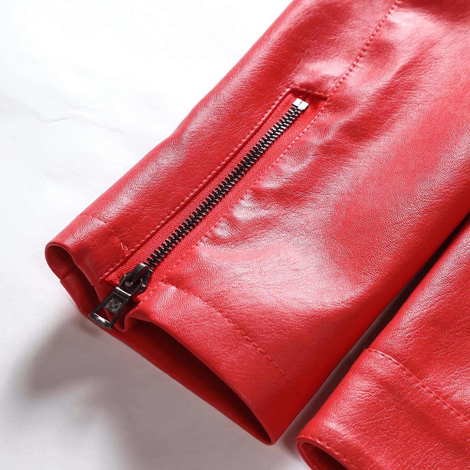 USNSM Men's PU Leather Jacket Trendy Casual Plus Size Motorcycle Biker Coat Lapel Zipper Cardigan Long Sleeve Outerwear with Pockets Red L