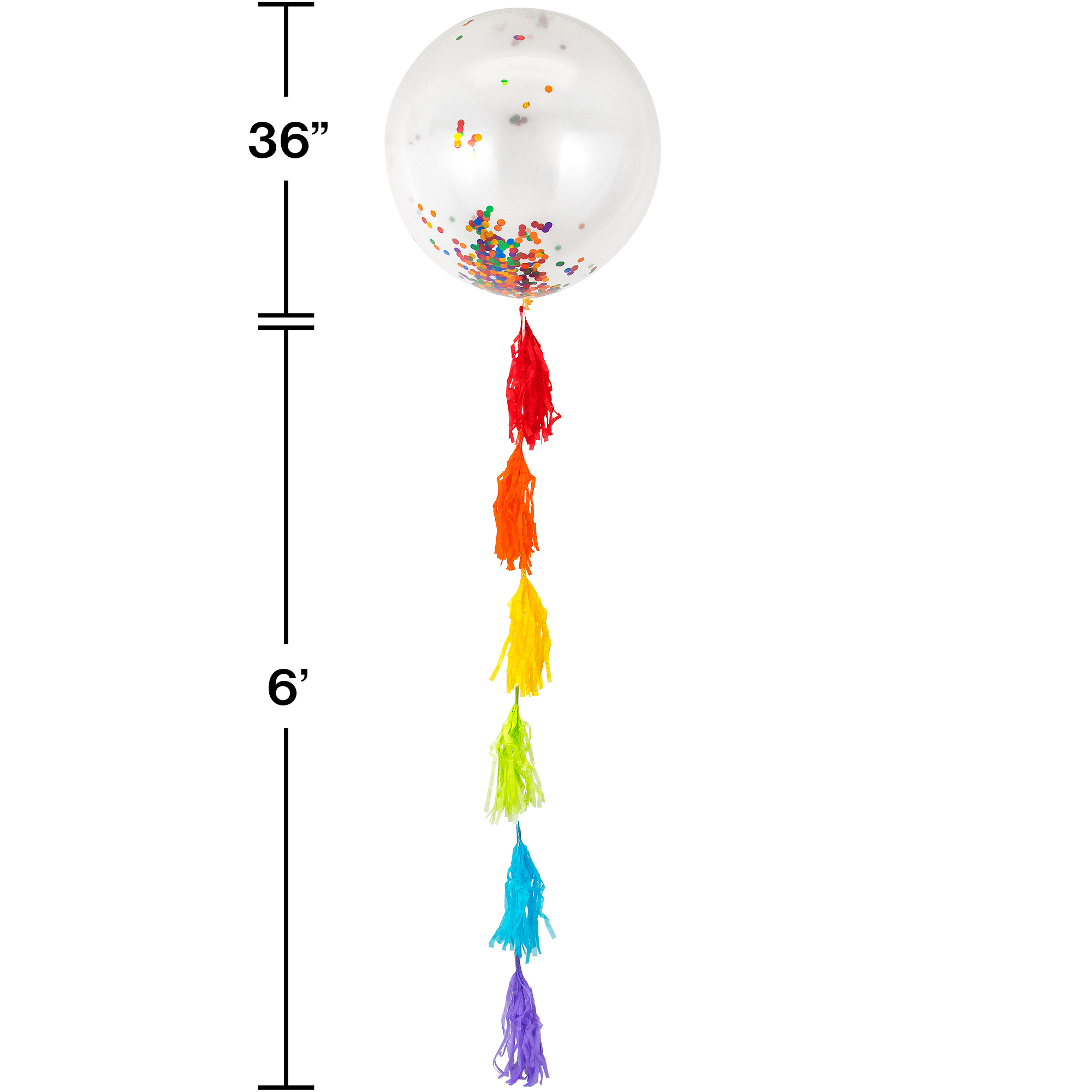 Way to Celebrate! Rainbow Confetti Balloon with Tassels - 42 in