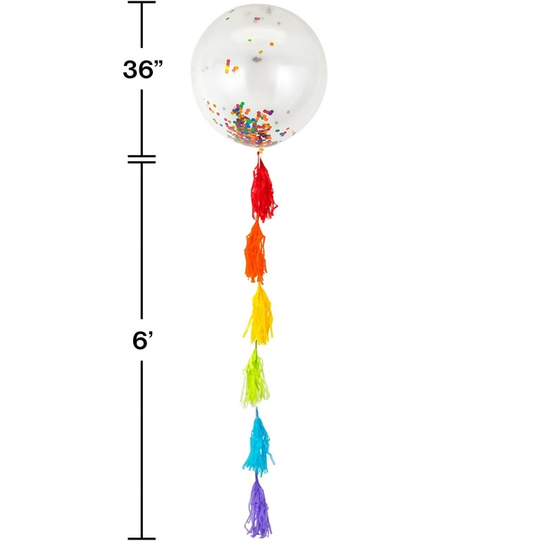 Way to Celebrate! Rainbow Confetti Balloon with Tassels - 42 in