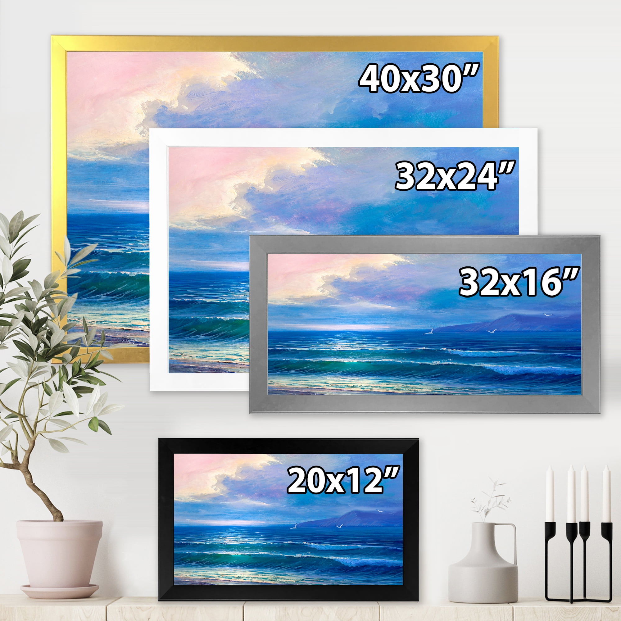 Designart 'Sunrise Glow On The Sea Waves I' Nautical & Coastal Framed Art Print