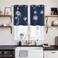 thumbnail image 2 of Navy Blue White Floral Kitchen Curtains Small Short 39 Inch Length, Abstract Art Summer Botanical Grommet Top Bedroom Living Room Curtains, Light Filtering Cafe Curtain Drapes 2 Panels Set 55''x39'', 2 of 9