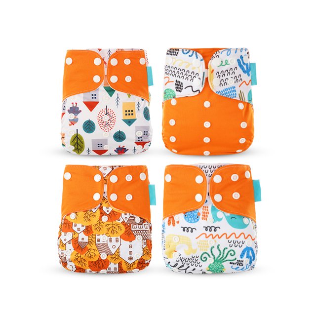 Pañales de tela para bebé, 4 unidades, lavables, reutilizables, elásticos, de bolsillo, con fuerte absorción para bebés, niñas y niños