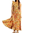 thumbnail image 3 of Yeaiivve Floral Maxi Dress for Women Tie Shoulder Bohemian Summer Dresses Sleeveless Tiered Smocked Flowy Boho Dress Long Ruffle Hem Vacation Sundress Orange,XXL, 3 of 9