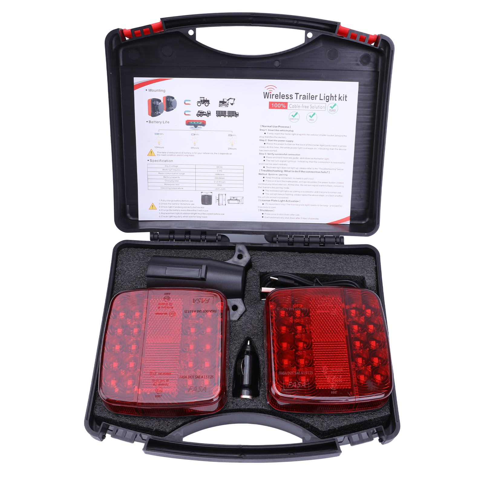 HUOEPU Wireless Trailer Lights with Magnetic Mount 2pcs IP65 Waterproof LED Stop Turn Tail Lights 5 Functions 10-Hour Battery 2.4GHz Signal for Truck RV Boat Trailer