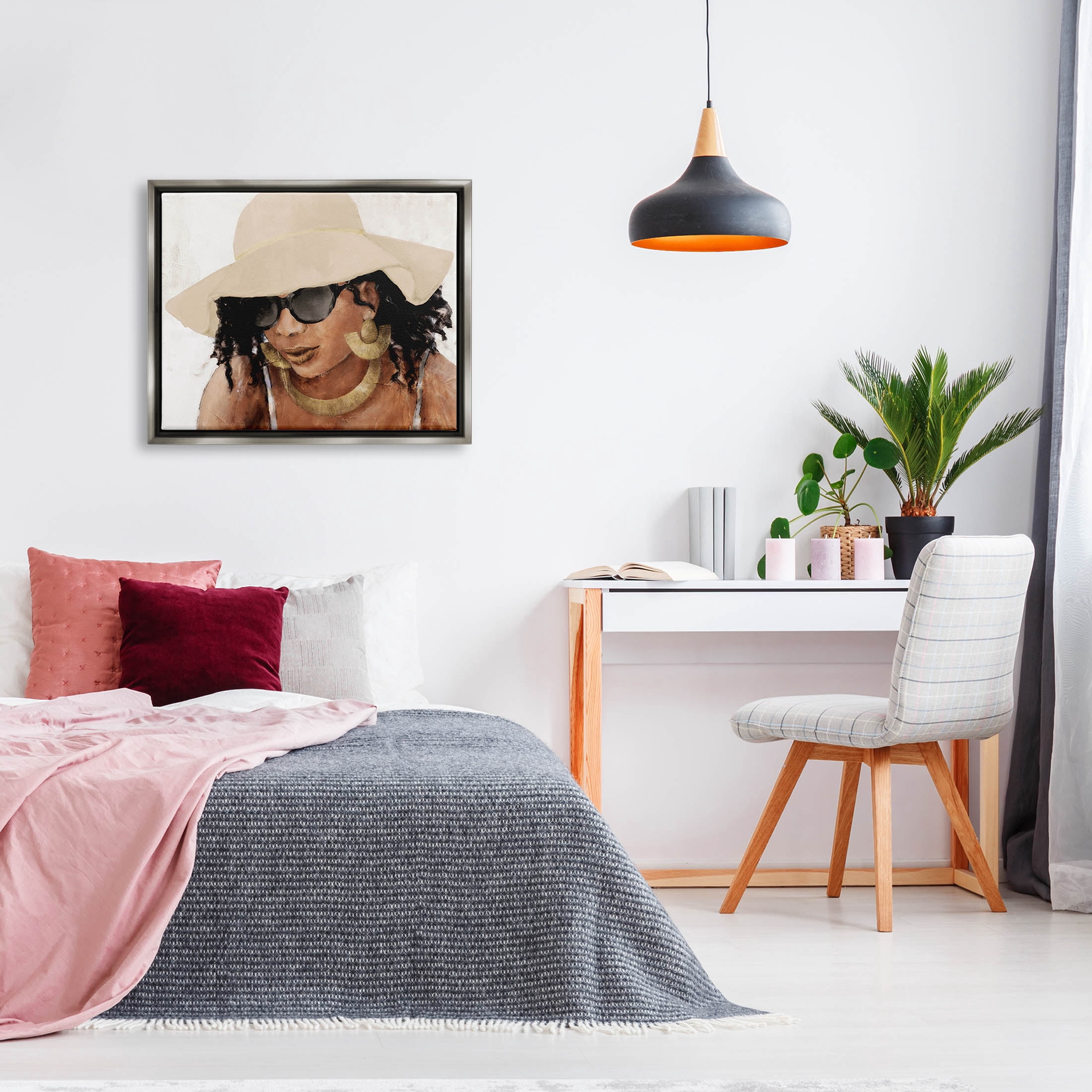 Stupell Industries Adorned Woman with Hat Painting Luster Gray Floating Framed Canvas Print Wall Art, Design by Lanie Loreth