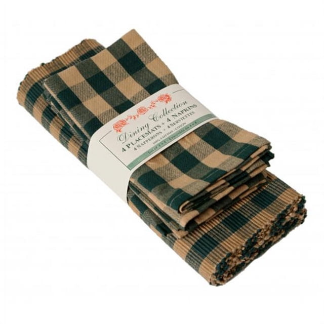 Mr. MJs Trading AG-05252 4 Placemats Plus 4 Napkins Set, Green Check