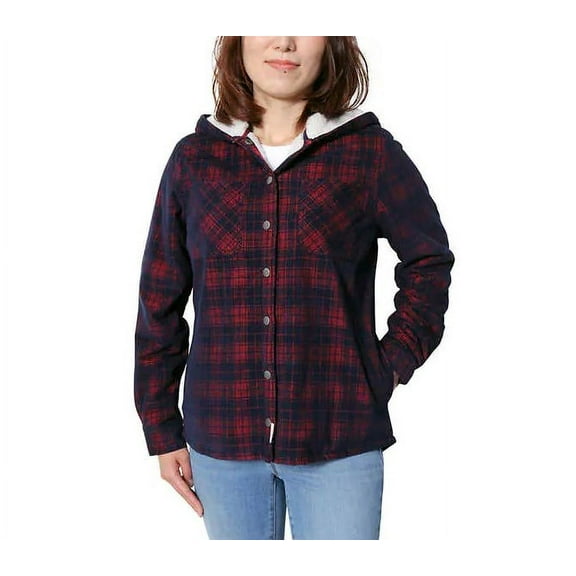 Soho Threads Women's Corduroy Hooded Jacket (Blue/Red, X-Small)