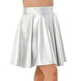 thumbnail image 6 of Zaldita Women's Shiny Metallic Dance Disco Pleated A-Line Skater Skirt High Waisted Holographic Flared Skirt Silver A M, 6 of 7