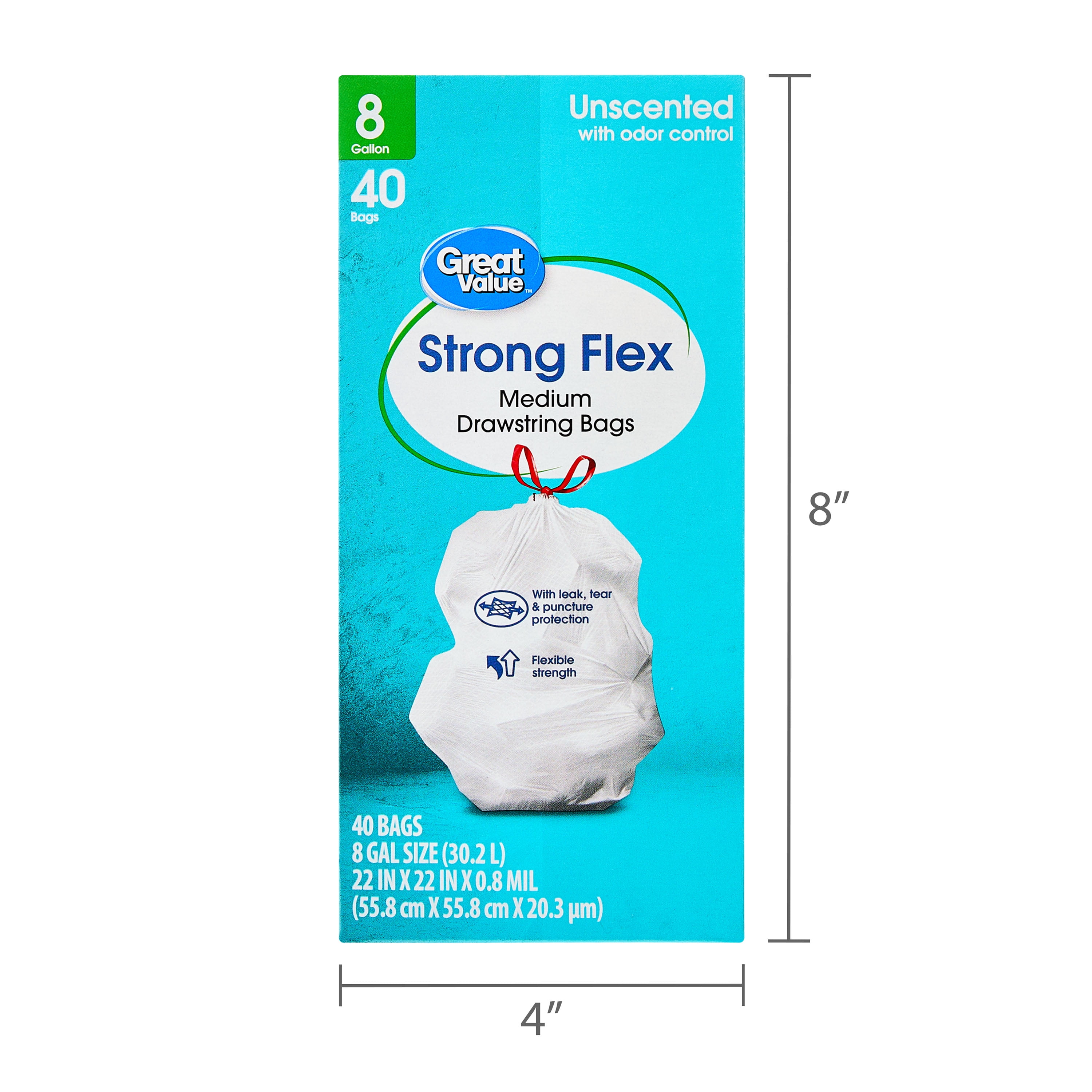 Great Value 8 Gallon Strong Flex Medium Drawstring Bags, 40 Bags