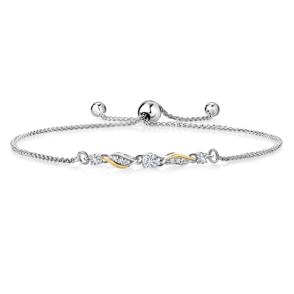 925 Sterling Silver and 10k Yellow Gold White Moissanite White Created Sapphire and White Lab Grown Diamond Tennis Bracelet for Women (0.30 Cttw, Gemstone, Fully Adjustable up to 9 inch)
