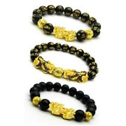 3 PCS Feng Shui Good Luck Bracelets for Men Women Obsidian Bead Dragon Lucky Charm Bracelet Pixiu Pi Yao Attract Wealth Money Feng Shui Jewelry