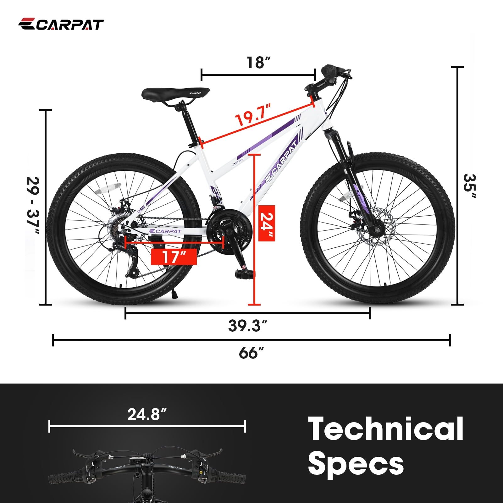 Juuar 24" Mountain Bike for Men Women, Comfort Adult Mountain Bicycle with Shimano 21 Speed & Disc Brake, White