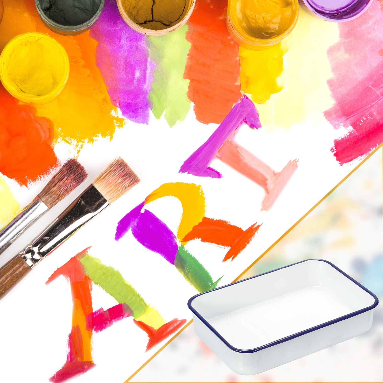 Uxcell Butcher Tray Palette 9.4" x 6.3" x 2" Metal Triple Enamel Coated Deepened Rectangular Tray Artist Painter Painting Tool for Art Paint Acrylic Watercolor Mixing