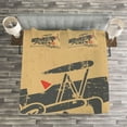 thumbnail image 3 of Ambesonne Vintage Airplane Quilted Bedspread Set 3 Pcs, Retro Emblem, Queen Size, Sand Brown Vermilion, 3 of 3