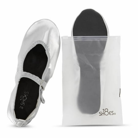 

Shoes 18 Womens Foldable China Doll Mary Jane Shoes Ballerina Ballet Flats with Carrying Case 1826 Silver PU 10