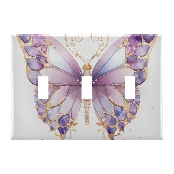 3 Gang Switch Covers Butterfly with Purple Light Wall Plate Home Faceplate Switch Plates 6.37”x4.48”