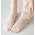 thumbnail image 2 of 4 Pairs Women's Lace Knit Crew Socks Lightweight Breathable Mesh Style with Elastic Cuff in Assorted Patterns - 4 pairs-F, 2 of 7