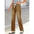 thumbnail image 3 of Women's Wide Leg Jeans High Waisted Stretchy Straight Leg Baggy DrawstringDenim Pants, 3 of 15