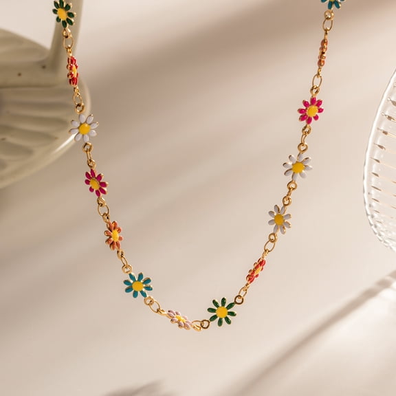 Sunyuer Colorful Enamel Daisy Chain Necklace - Bohemian Style Clavicle Jewelry for Women